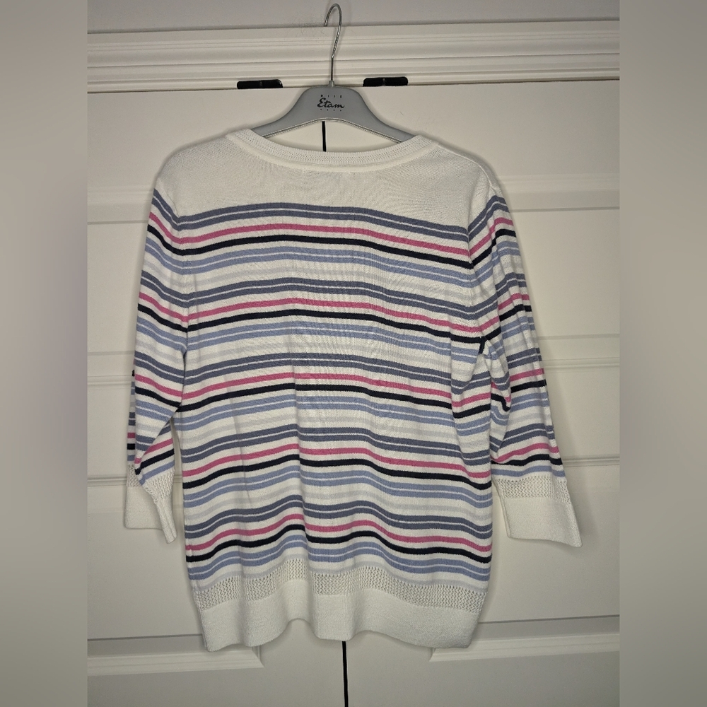 Christopher & Banks Petite Large Womens V Neck Lightweight Striped Sweater Top - Picture 2 of 11